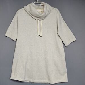 Cupio Drop Drawstring Neck Sweater Womens XL Ivory Gold Shimmer Knit 3/4 Sleeves